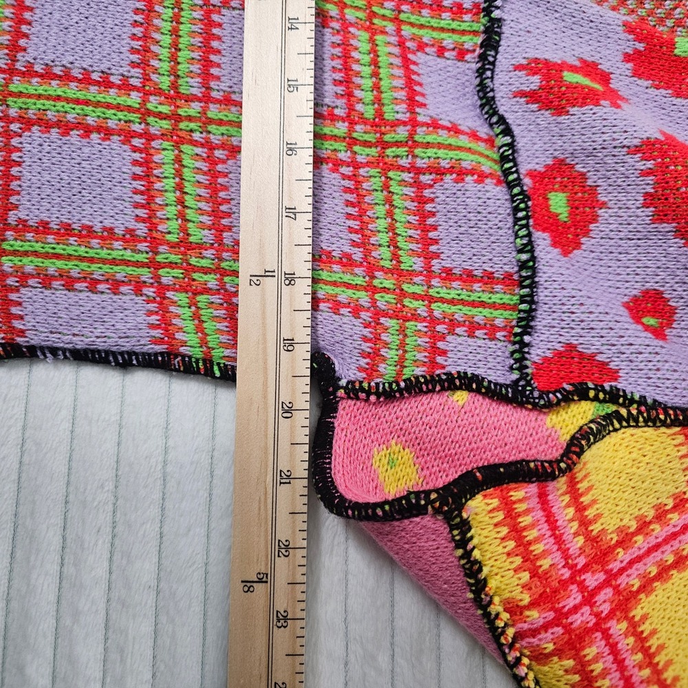 Womens Patchwork Cropped Cardigan Sweater Size M Multi Colorblock Kawaii Retro - Picture 5 of 8
